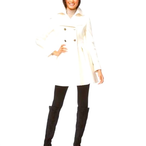 Laundry by Shelli Segal Cottonball Cream Skirted Wool Peacoat Medium size M - Picture 4 of 9